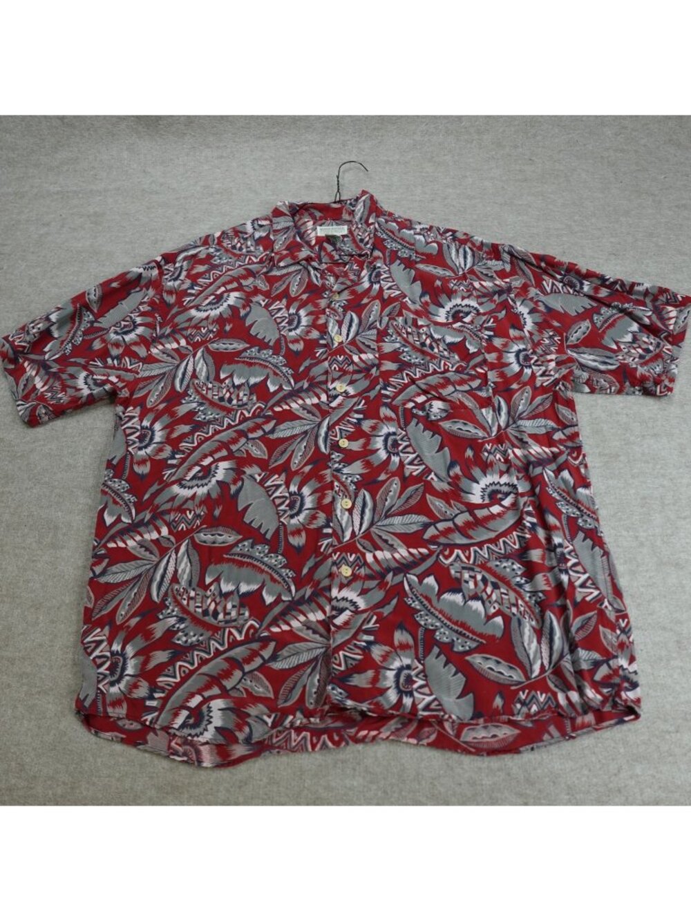 Vintage Banana Republic Safari Shirt Large Red Loop Camp Collar Hawaiian Floral